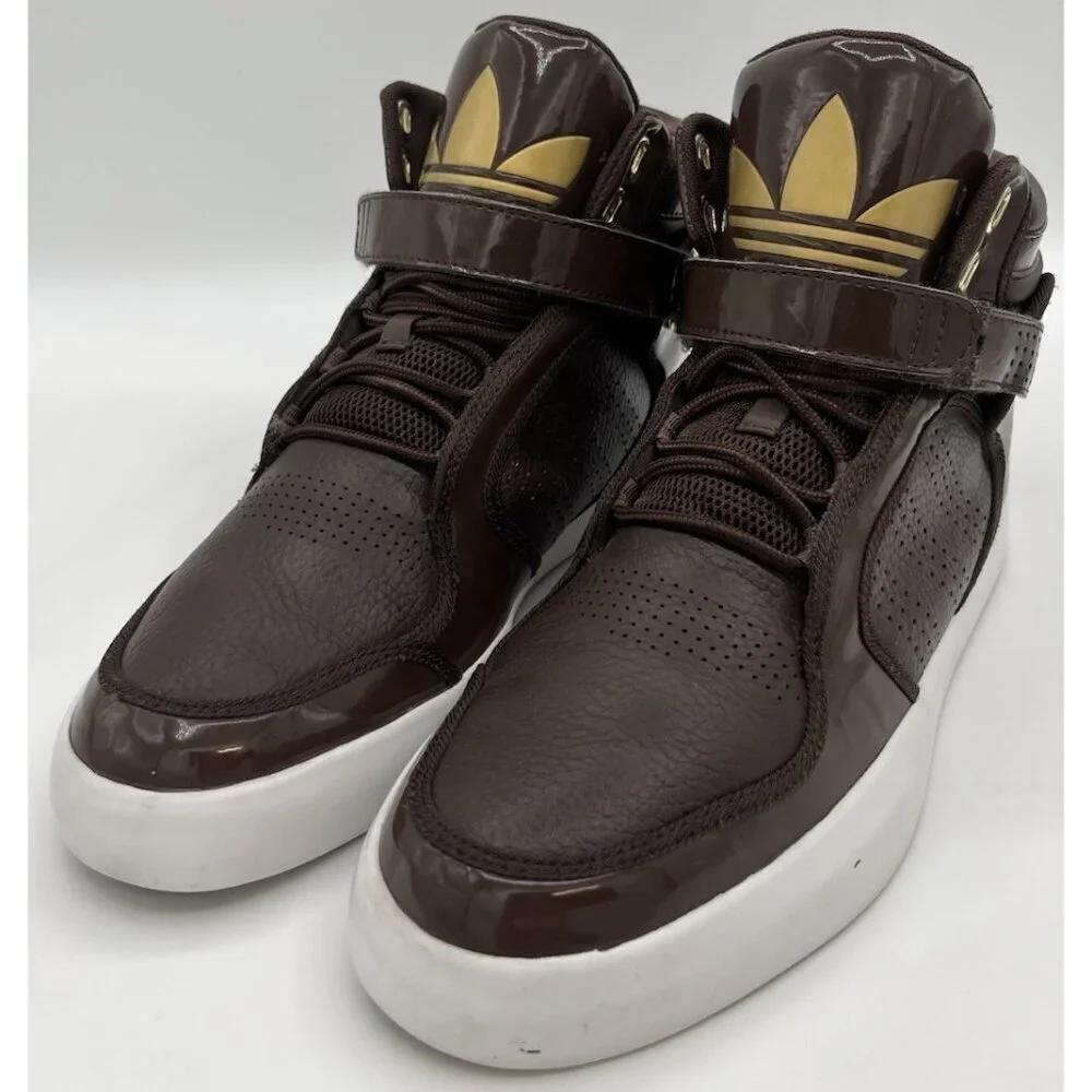 Adidas Adi-Rise Mid Men’s Size 8 Shoes Dark Brown Leather Gold Accents G20518 - Picture 2 of 12